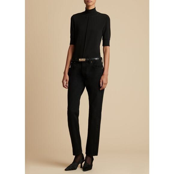 KHAITE Kyle Straight Cotton Denim Jeans in Wilcox Black in Wilcox Size 28 - Picture 1 of 9